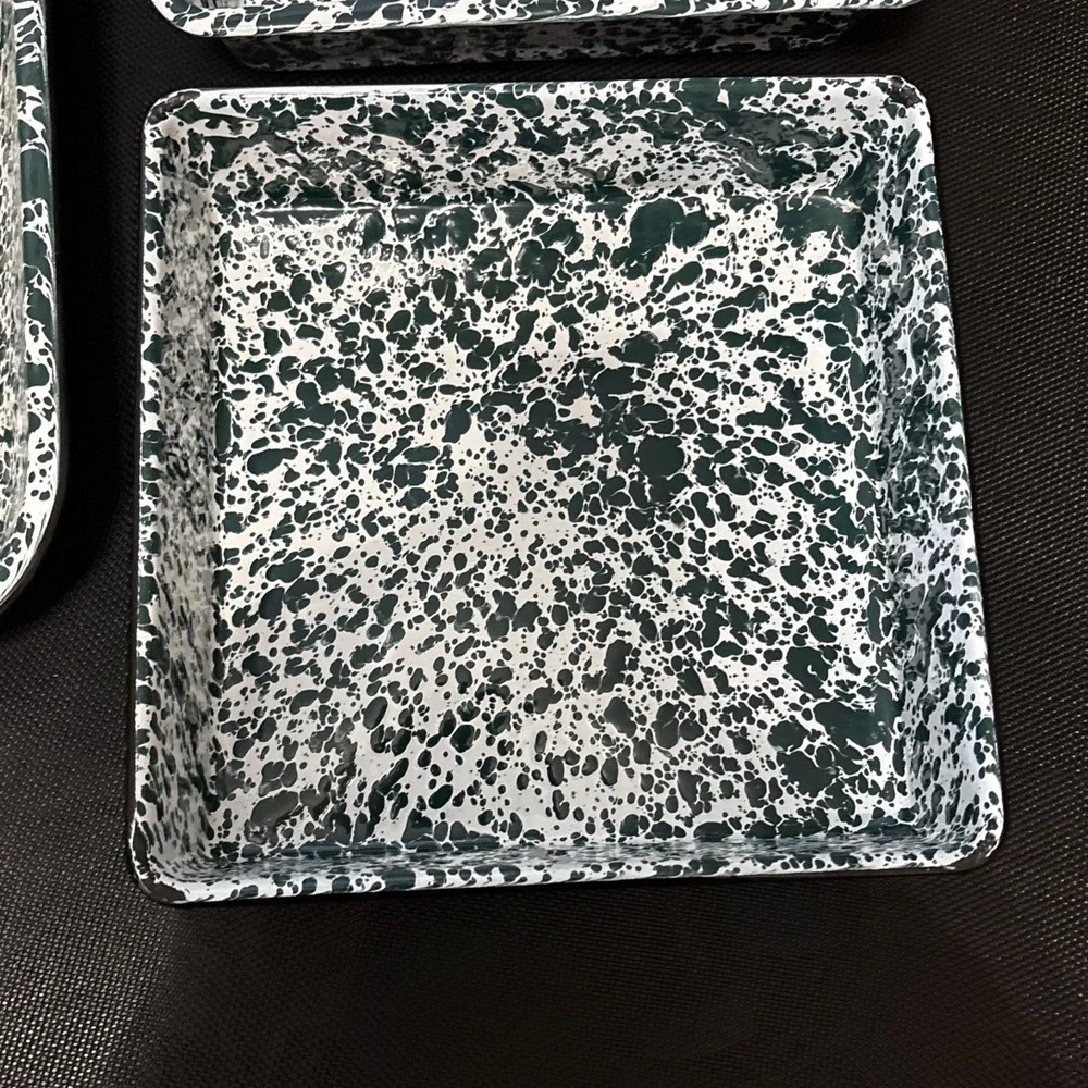 Vintage Green White Splatter Enamelware Serving Trays Set of 3 Spatterware
